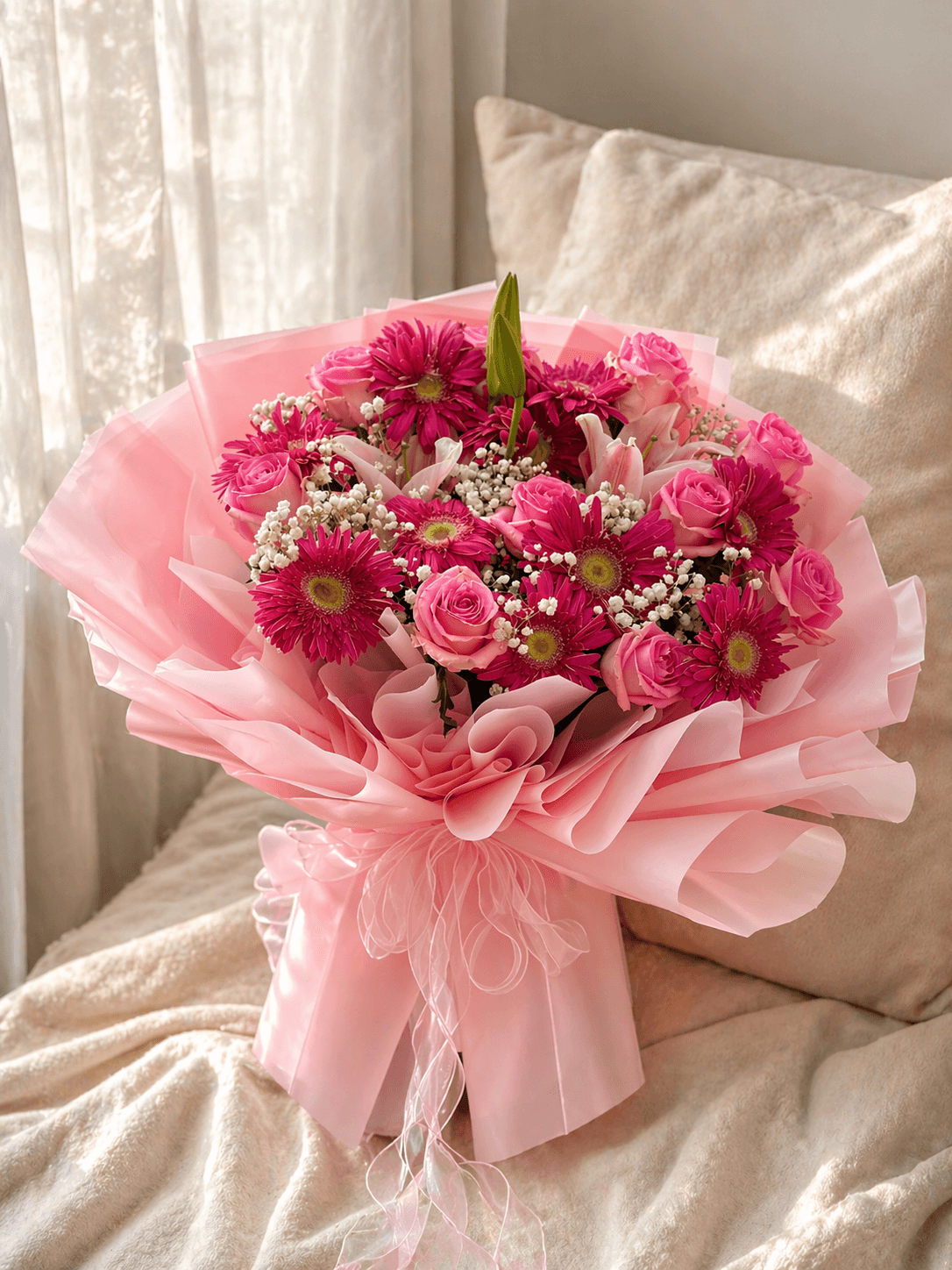 Premium pink bouquet arrangement by Amouré Flowers